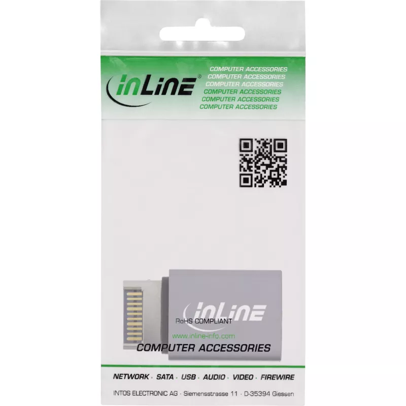 InLine USB 3.2 adapteris, iekšējais USB-E priekšējā paneļa vīrišķais savienotājs uz USB-C sievišķo pieslēgvietu
