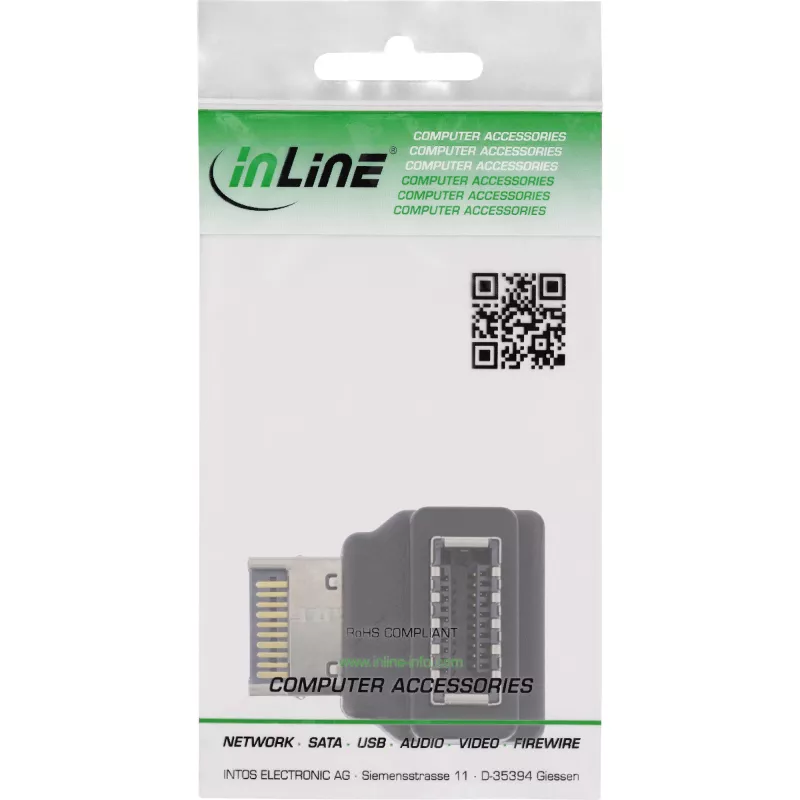 InLine USB 3.2 adapteris, iekšējais, priekšējā paneļa USB-E vīrišķais uz USB-E sievišķo 90°