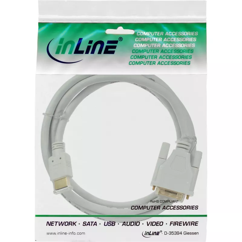 InLine HDMI uz DVI kabelis / 18+1 vīrišķais vīrišķais balts zelts 5m