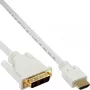 InLine HDMI–DVI kabelis, vīr./ 18+1 vīr., balts/zelta, 3 m