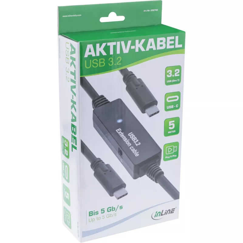 InLine USB 3.2 Gen.1 aktīvais kabelis, USB-C spraudnis uz USB-C spraudni, 5m