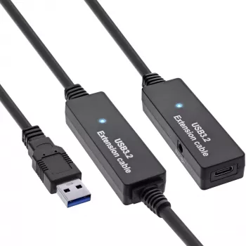 InLine USB 3.2 Gen.1 aktīvais paplašinātājs, USB-A vīr. uz USB-C siev., 15 m