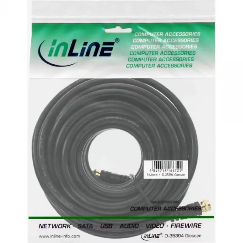 SAT kabelis Premium InLine 69315P 15 m 2x ekranēts 2x F-vīriešu melns