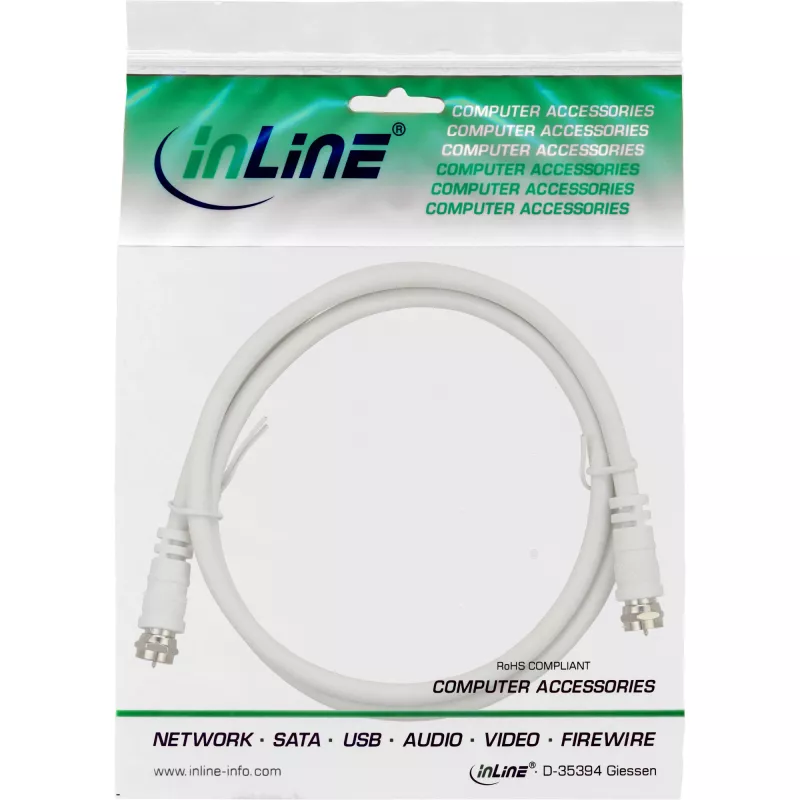 InLine SAT kabelis 2x ekranēts, īpaši zemi zudumi, 2x F-vīrišķais >75dB balts 7m