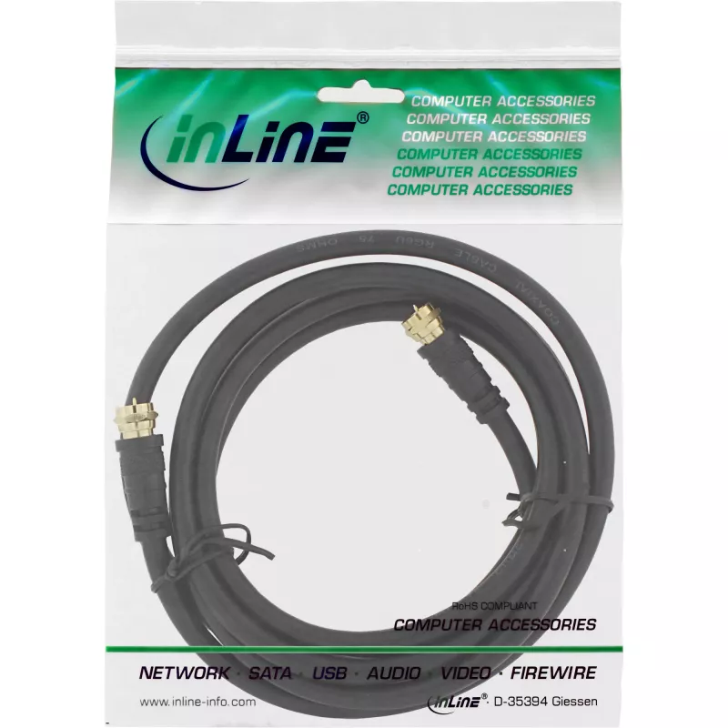 InLine SAT kabelis Premium, 2x ekranēts, 2x F-veida spraudnis, >85 dB, melns, 1 m