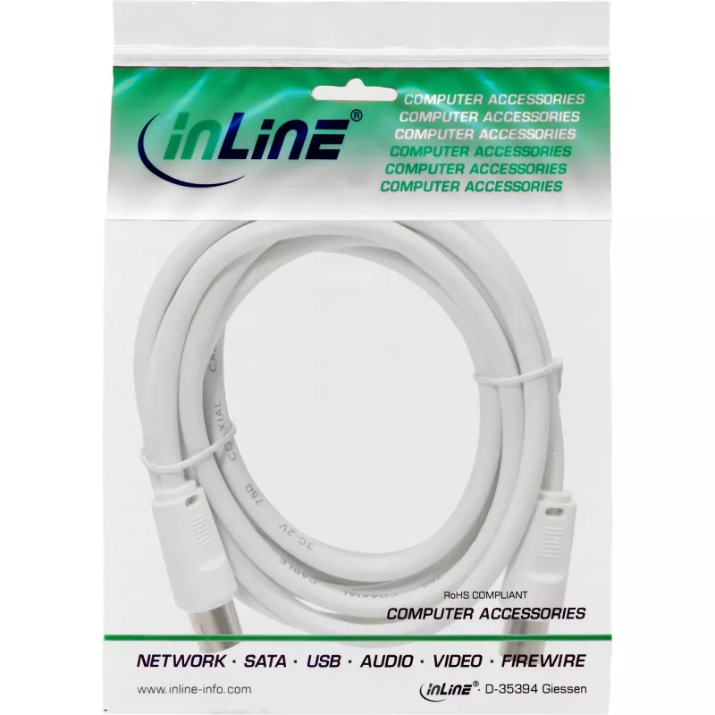 InLine antenas kabelis 2x ekranēts, īpaši zemi zudumi >75 dB, balts, 2 m