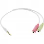 InLine Audio austiņu adaptera kabelis 3,5 mm vīriešu 4 kontaktu / 2x 3,5 mm, balts, 0,15 m