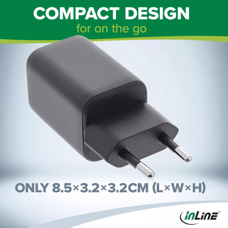 InLine USB barošanas bloks, lādētājs, USB-A + USB Type-C, 33W, PD + QC