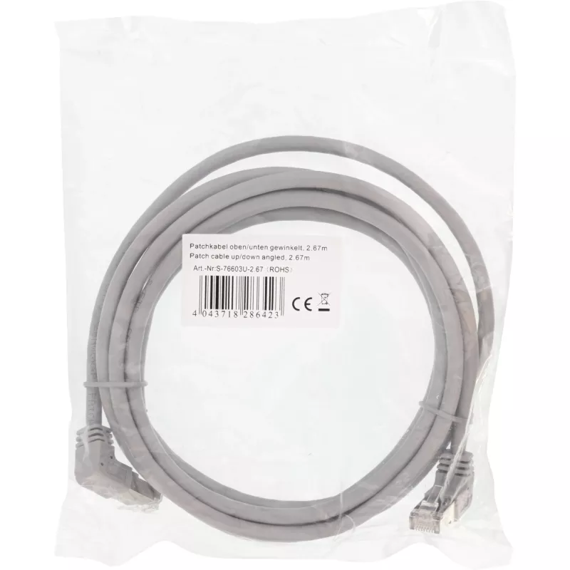 InLine komutācijas kabelis augšup/vērsts leņķī, S/FTP (PiMf), Cat.6, PVC, varš, pelēks, 2.67m