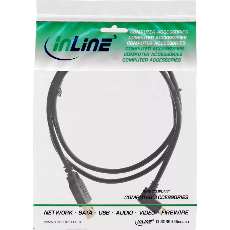 InLine Micro USB 2.0 kabelis USB Type A vīr. / Micro-B vīr., leņķveida, melns, 1m