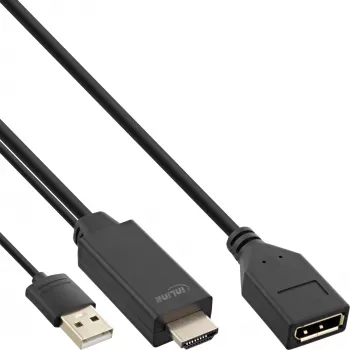 InLine HDMI M uz DisplayPort F pārveidotāja kabelis, 4K, melns/zelts, 0,3 m