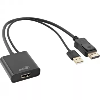 InLine HDMI F uz DisplayPort M pārveidotāja kabelis, 4K, melns/zelta, 0,3 m
