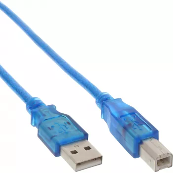InLine USB 2.0 kabelis, A tipa vīrišķais / B tipa vīrišķais, zils, caurspīdīgs, 3 m
