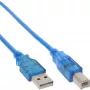 InLine USB 2.0 kabelis, A tipa vīrišķais / B tipa vīrišķais, zils, caurspīdīgs, 3 m