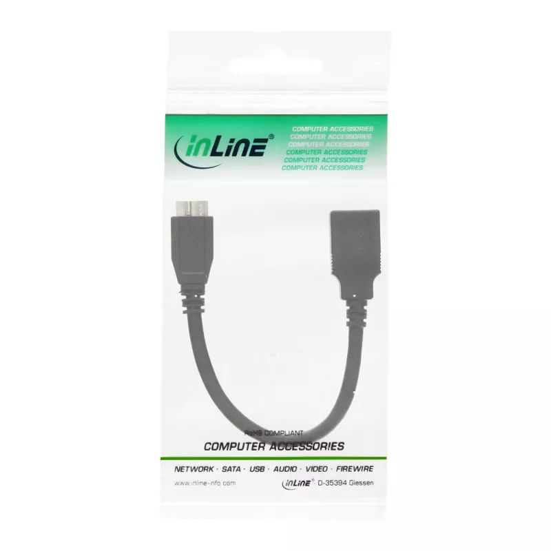 InLine Micro USB 3.0 OTG adaptera kabelis, Micro B spraudnis uz USB Type A ligzda, 0,15 m