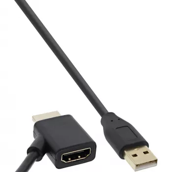 InLine HDMI adapters M / F ar USB-A strāvas injektoru 0,5 m