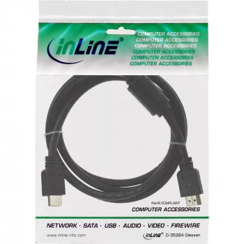 HDMI kabelis High Speed vīriešu + ferīts melns 1.5m InLine 17611