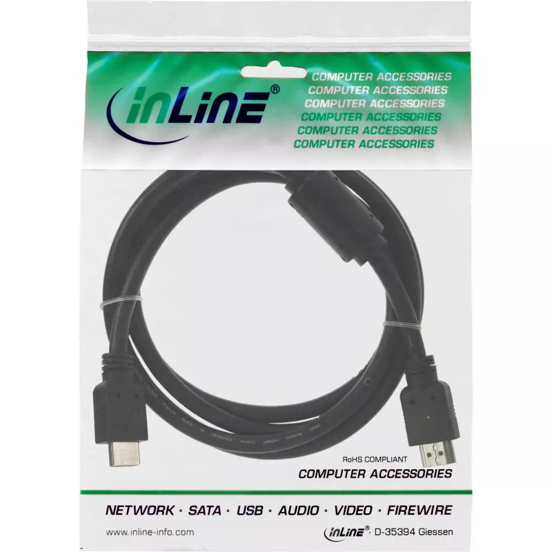 HDMI kabelis High Speed vīriešu + ferīts melns 1.5m InLine 17611