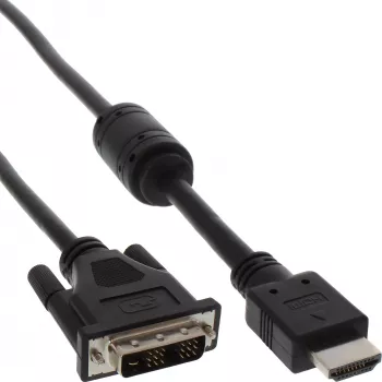 InLine HDMI-DVI kabelis 19 kontaktu vīr. / 18+1 vīr. + ferīta filtrs melns 0,5 m
