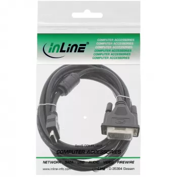 InLine HDMI-DVI kabelis 19 kontaktu vīr. / 18+1 vīr. + ferīta filtrs melns 0,5 m