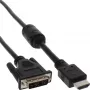 InLine HDMI-DVI kabelis 19 kontaktu vīrišķais / 18+1 vīrišķais + ferīta drosele melns 1m