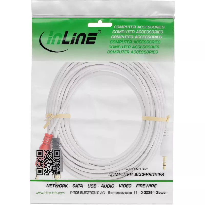 InLine Audio kabelis 2x RCA tēviņš / 3.5 mm stereo tēviņš balts/zelts 2.5 m