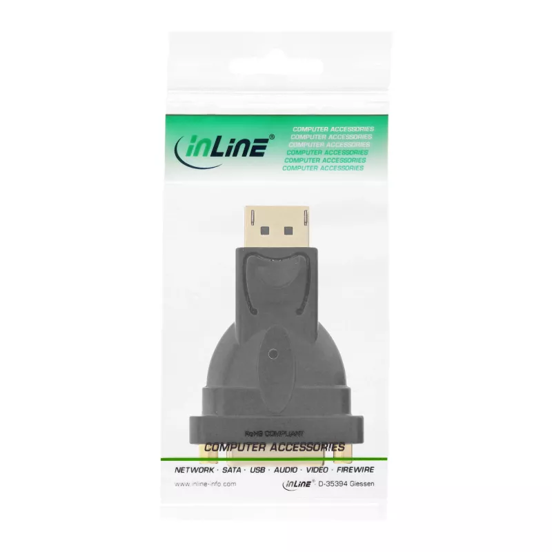 InLine DisplayPort adapteris, DisplayPort vīrišķais uz DVI-D 24+1 sievišķo, melns