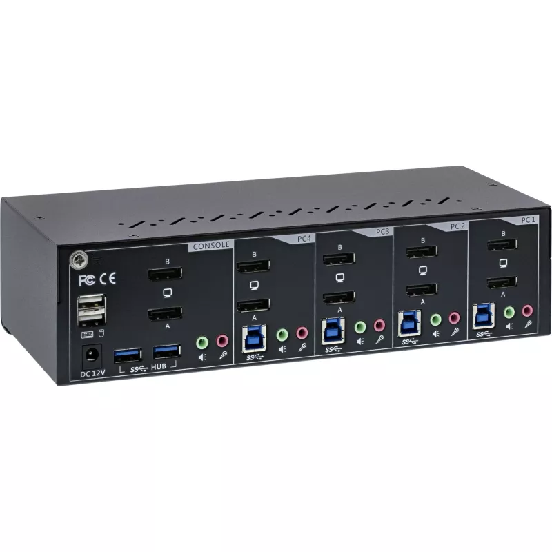 KVM darbvirsmas pārslēgs InLine 63654I 4-portu dubultā monitora DP 1.2 4K USB 3.0 Audio
