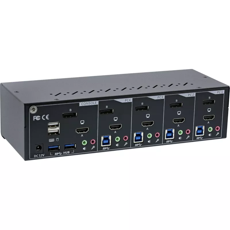 KVM galddatoru komutators InLine 62644I 4 portu divu monitoru DP+HDMI 4K USB 3.0 Audio