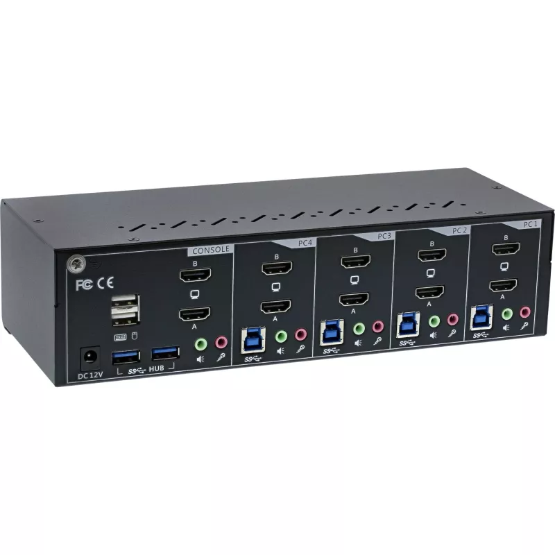 KVM darbvirsmas slēdzis InLine 62654I 4-portu divu monitoru HDMI 4K USB 3.0 Audio