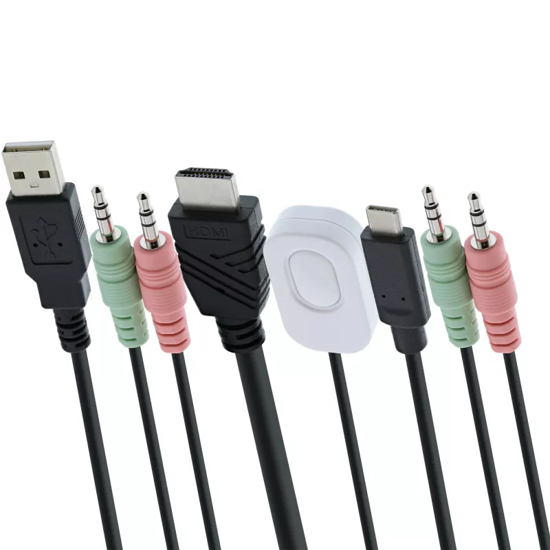 InLine KVM slēdzis, 2 portu, USB-C + HDMI uz HDMI, 4K, ar audio, integrēti kabeļi