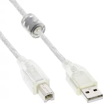 InLine USB 2.0 kabelis Tips A vīr. / B vīr., caurspīdīgs, ferīta serde, 0,3 m
