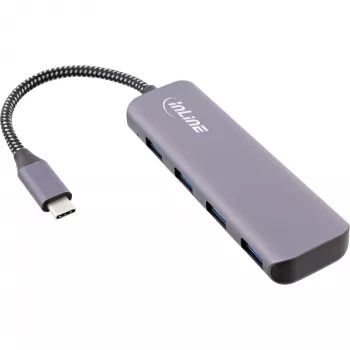 InLine USB 3.2 centrmezgls, USB-C uz 4x USB A 10Gb/s, alumīnija, pelēks