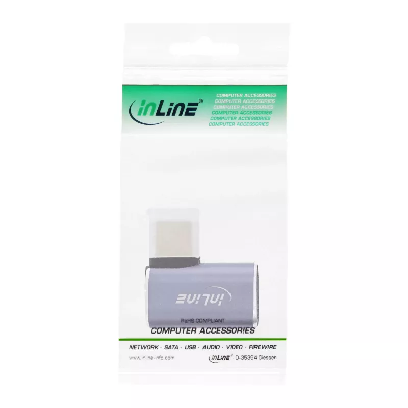 InLine USB4 Adapter, USB-C vīr./siev. labā/kreisā leņķa, alumīnijs, pelēks