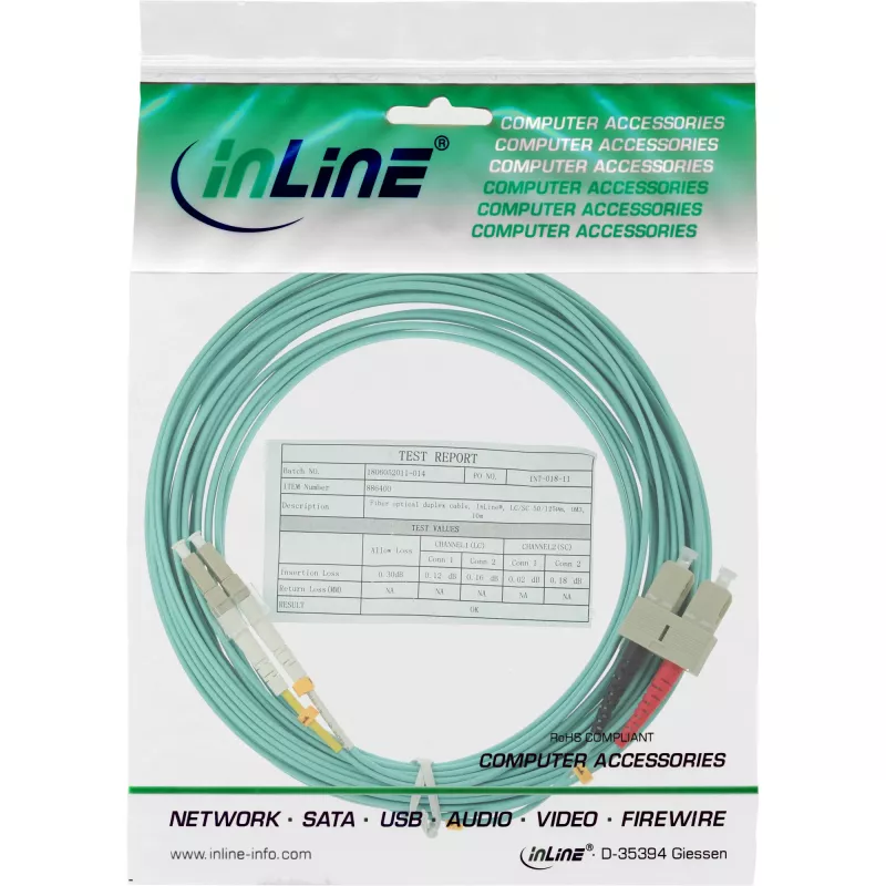 InLine optiskās šķiedras dupleksais kabelis LC/SC 50/125 µm OM3 3 m