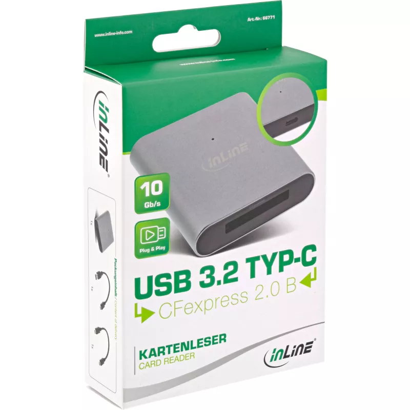 InLine karšu lasītājs USB 3.2 USB-C vai USB-A, CFexpress B tipa kartēm