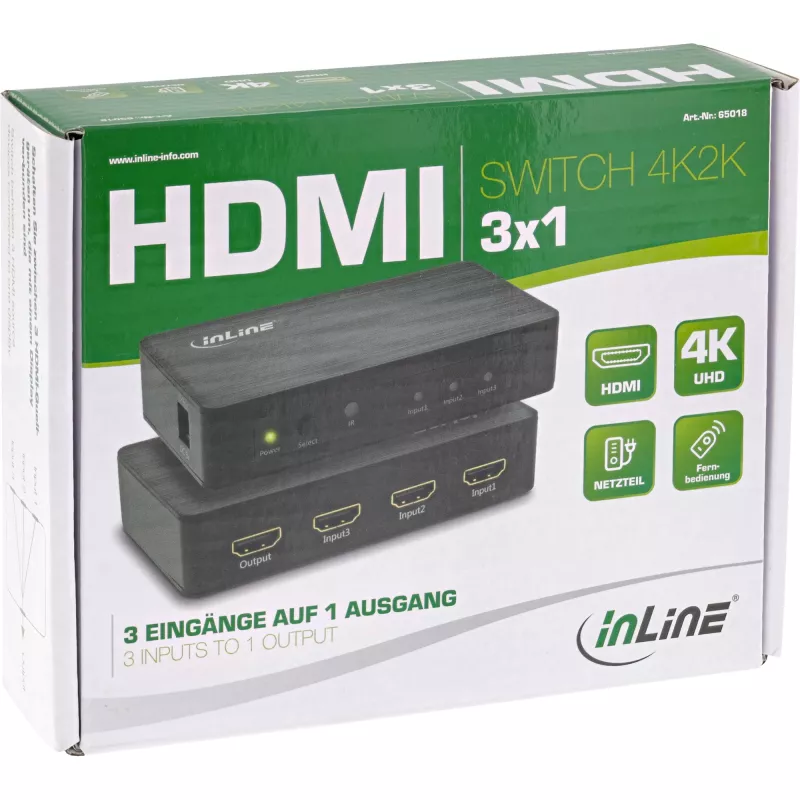 InLine HDMI slēdzis, 3 portu, 4K2K@60Hz, HDCP 2.2