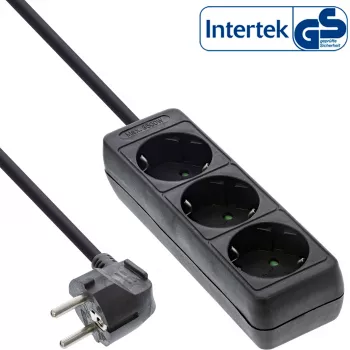 InLine kontaktligzdu bloks InLine 3-virzienu zemējuma kontakts CEE 7/3 melns 1,5 m