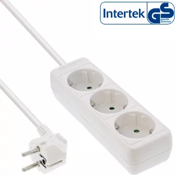 InLine kontaktligzdu sloksne InLine 16431W 3-virzienu zemējuma kontakts CEE 7/3 balta 1.5m