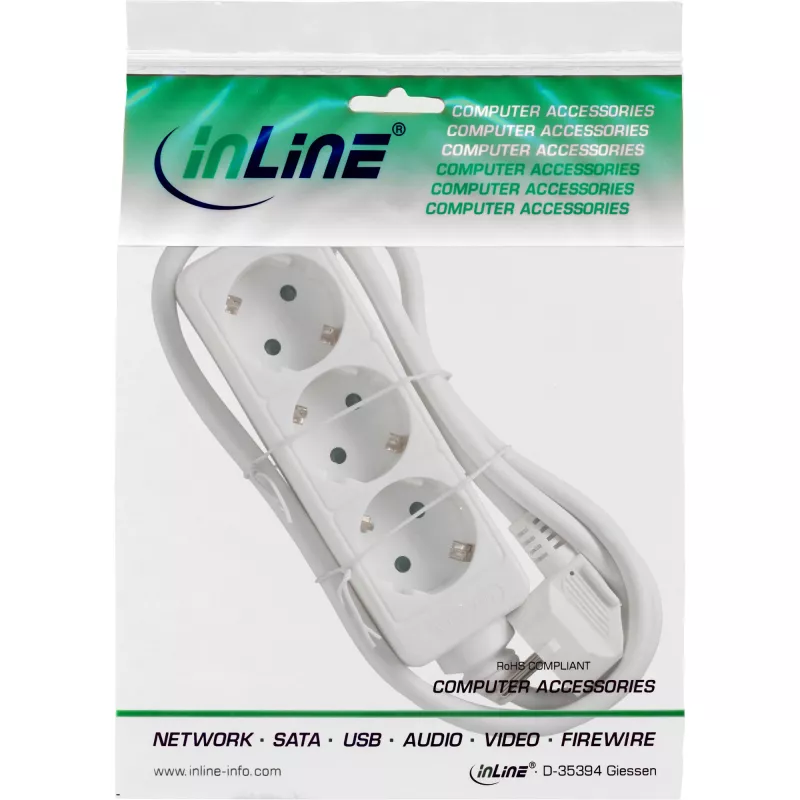 InLine kontaktligzdu bloks InLine 3-vietīgs ar zemējumu CEE 7/3 balts 5 m