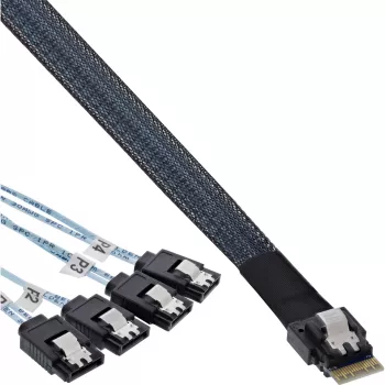 InLine plāns SAS kabelis, SFF-8654 uz 4x SATA 7-pin, 12Gb/s, 0.5m