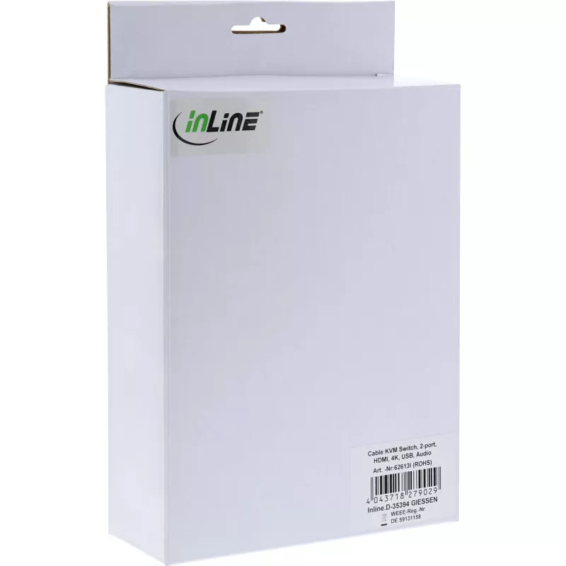 InLine Kabeļa KVM Slēdzis, 2‑portu, HDMI, 4K, USB, Audio