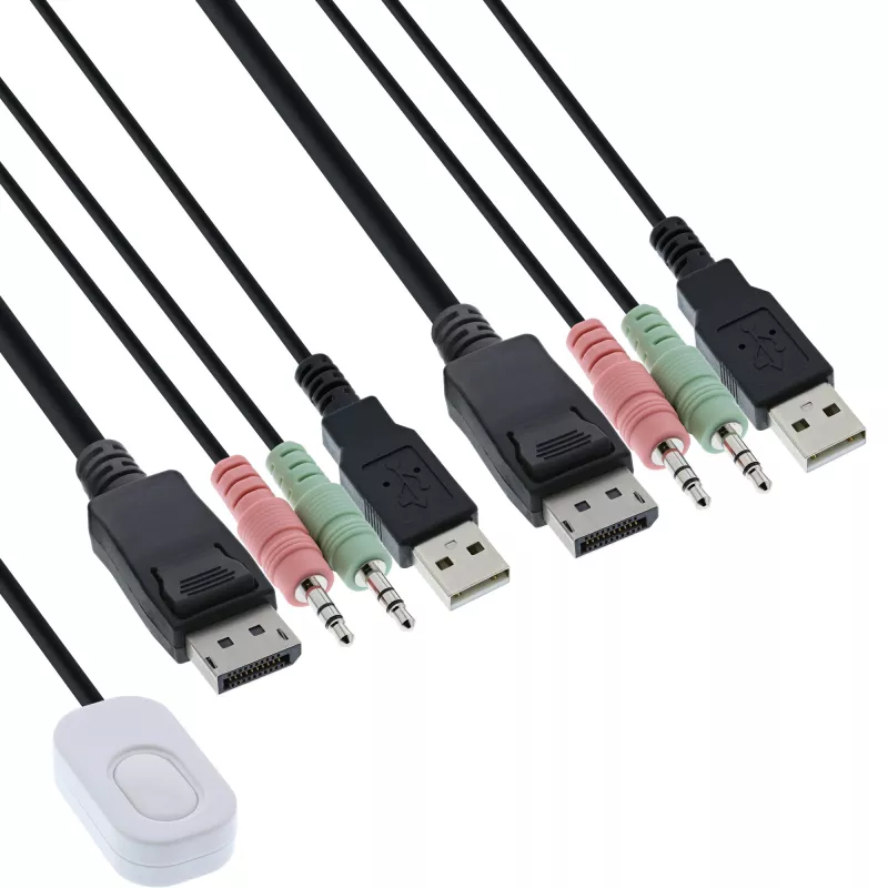InLine kabeļa KVM slēdzis, 2 portu, DisplayPort 1.2, 4K, USB, Audio