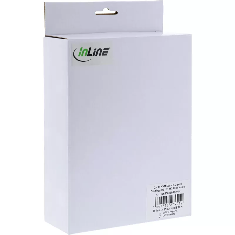 InLine kabeļa KVM slēdzis, 2 portu, DisplayPort 1.2, 4K, USB, Audio