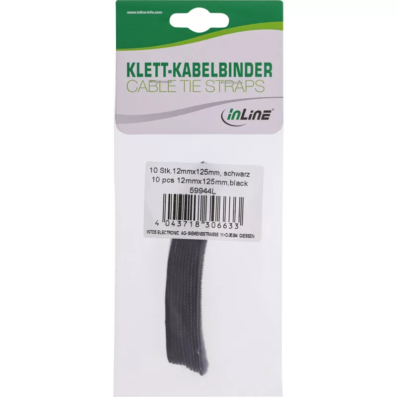 InLine kabeļu saites āķis-cilpa 12x125mm 10 gab. melns