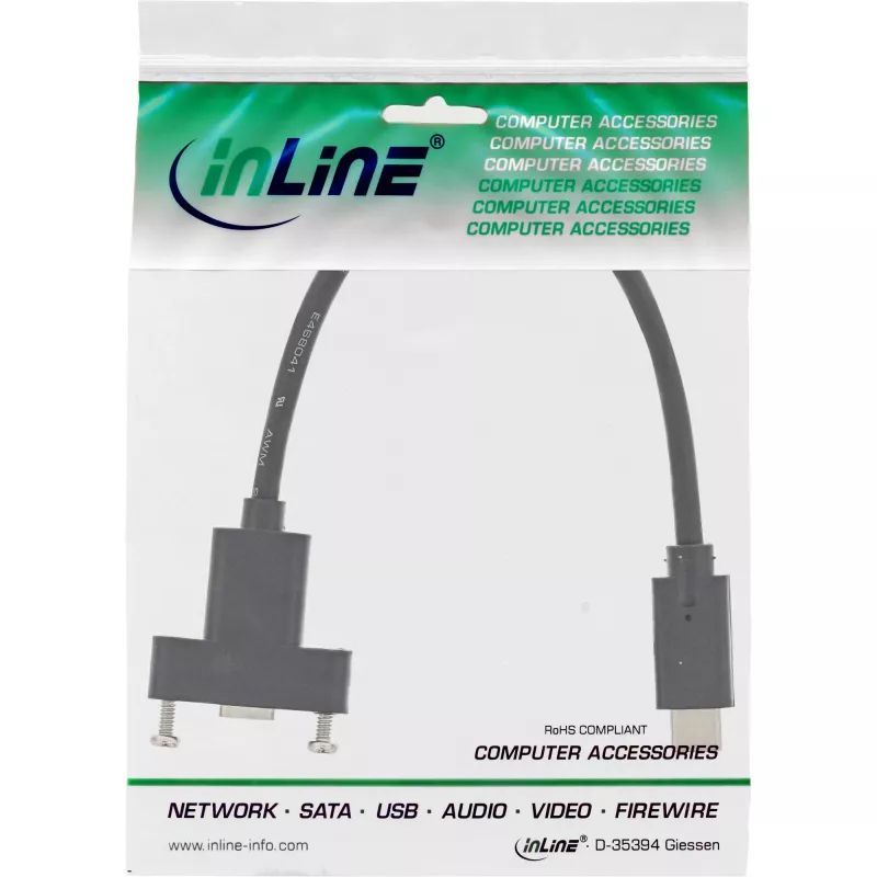 InLine USB 3.2 Gen.2 C vīrišķais/sievietes ar atloka kabeli, melns, 0.20 m