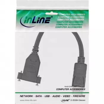 InLine DisplayPort kabelis vīrišķais- sievišķais ar atloku 0,2 m, melns