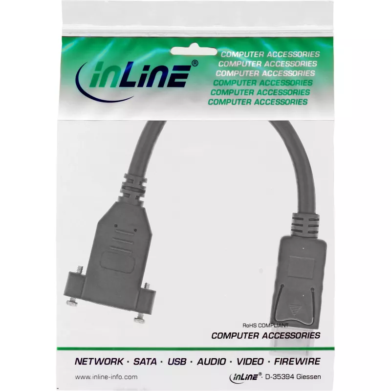 InLine DisplayPort kabelis vīrišķais- sievišķais ar atloku 0,2 m, melns