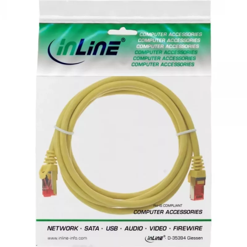 InLine komutācijas kabelis S/FTP PiMF Cat.6 250MHz PVC varš dzeltens 2m