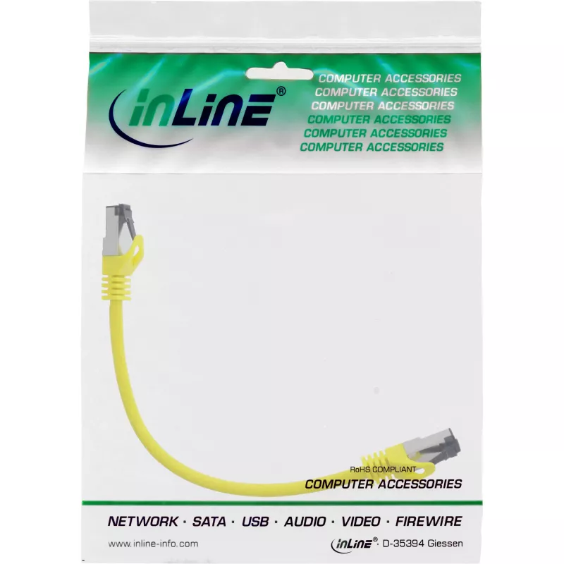 InLine savienotājkabelis, S/FTP (PiMf), Cat.8.1, 2000 MHz, bez halogēna, dzeltens, 0,3 m